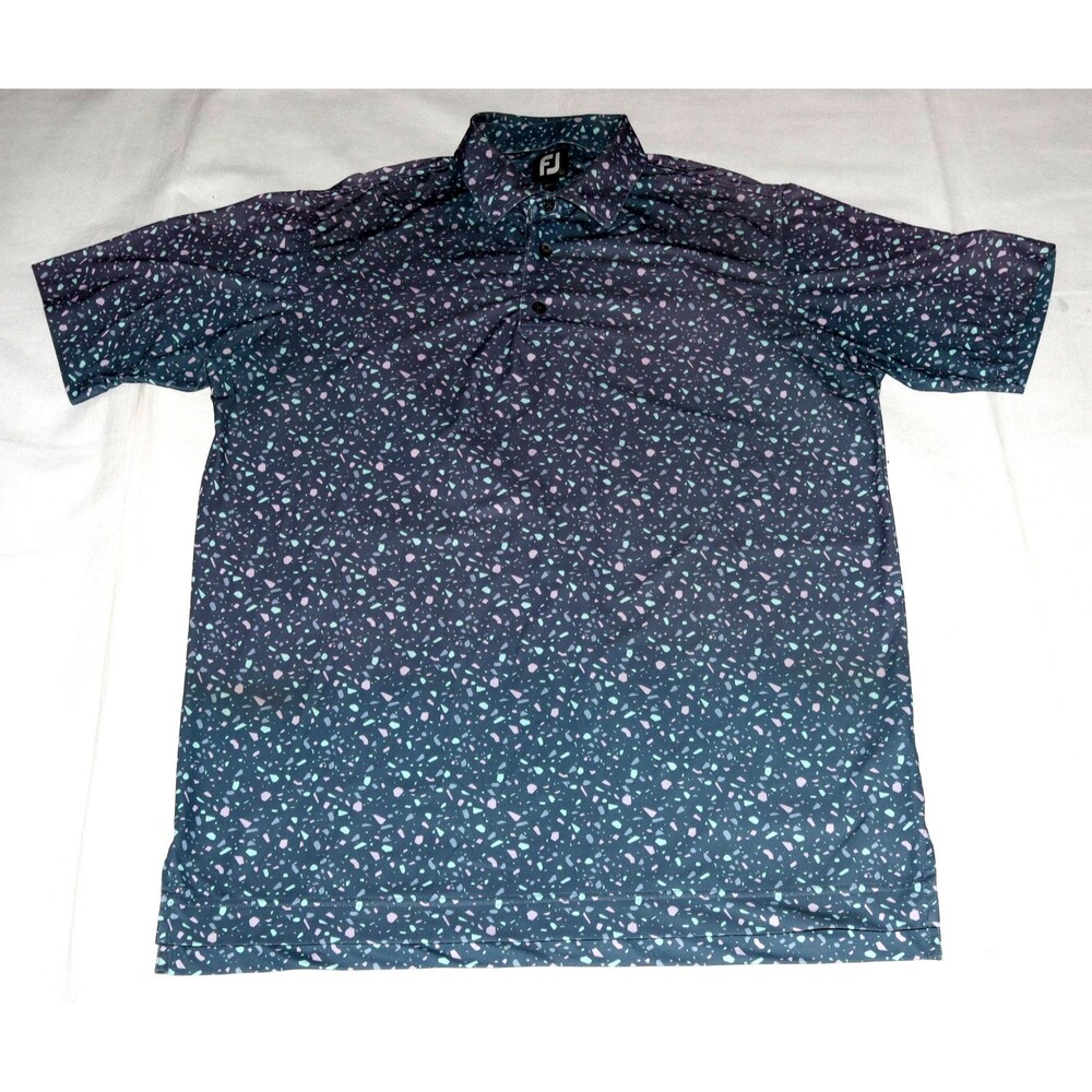 FootJoy Terrazzo Print Lisle Men's Moisture Wicking Bluestone Polo Shirt Large
